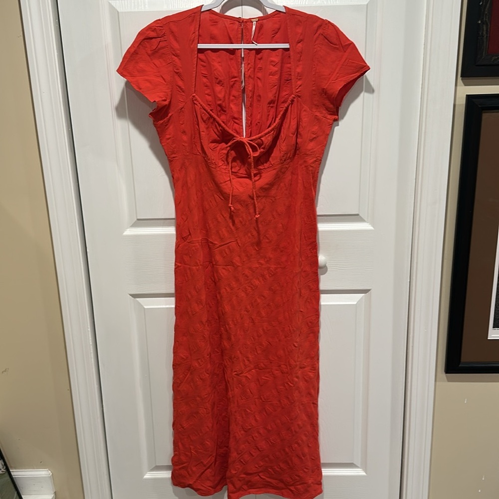 Free People Natalya Solid Midi Dress in Warm Up Red - Picture 6 of 8